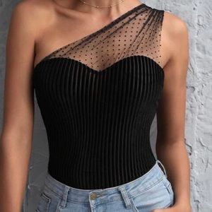 One shoulder ribbed polka dot tank top